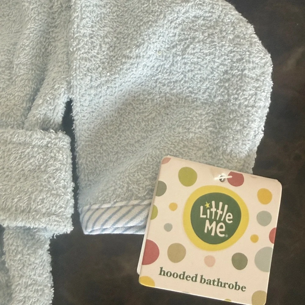 New! Light Blue Hooded Baby Bath Robe with Belt, 0-9 Months